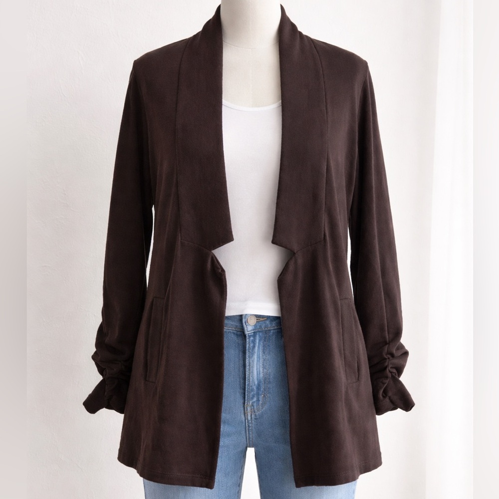 Lilla P (Anthropologie) Charcoal Gray Open Front Cotton Cardigan